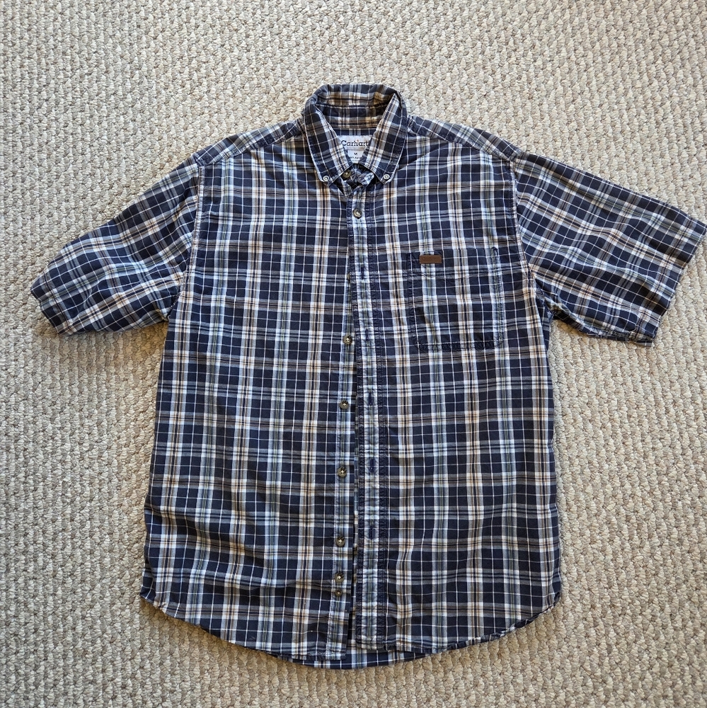Carhartt Navy and Tan Plaid Shirt